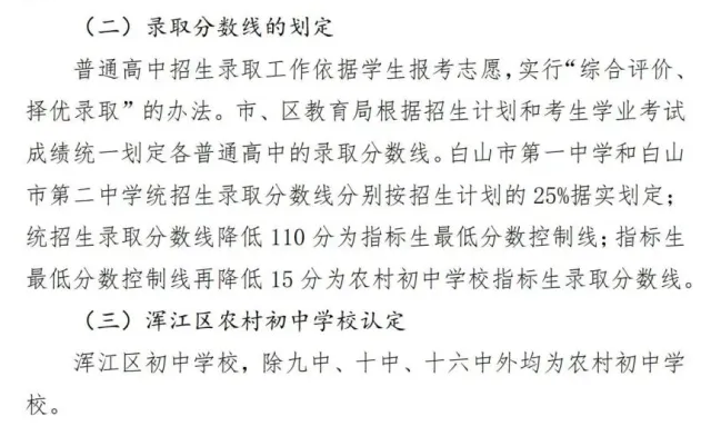 2025年白山中考各高中录取分数线一览表